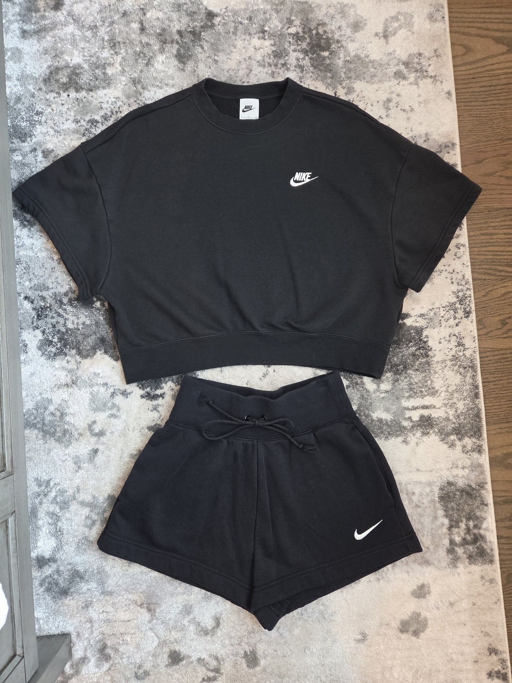 Nike Black Fleece Cropped Sweatshirt & Shorts